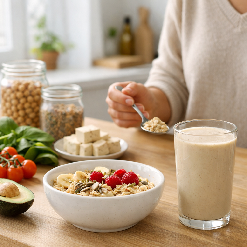 Veganuary: desayuno alto en proteína con batido de proteína vegetal y avena