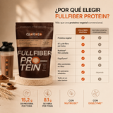 Comparativa visual de Fullfiber Protein Glorioso frente a proteína vegetal convencional mostrando 15,2 g de proteína, 8,1 g de fibra por toma, Nutriose®, DigeZyme®, alto contenido en fibra y fórmula todo en uno para una nutrición equilibrada.