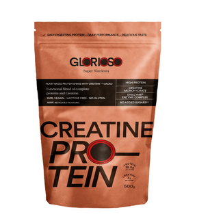 Creatine Protein Cacao de Glorioso, proteína vegana con creatina y sabor cacao.