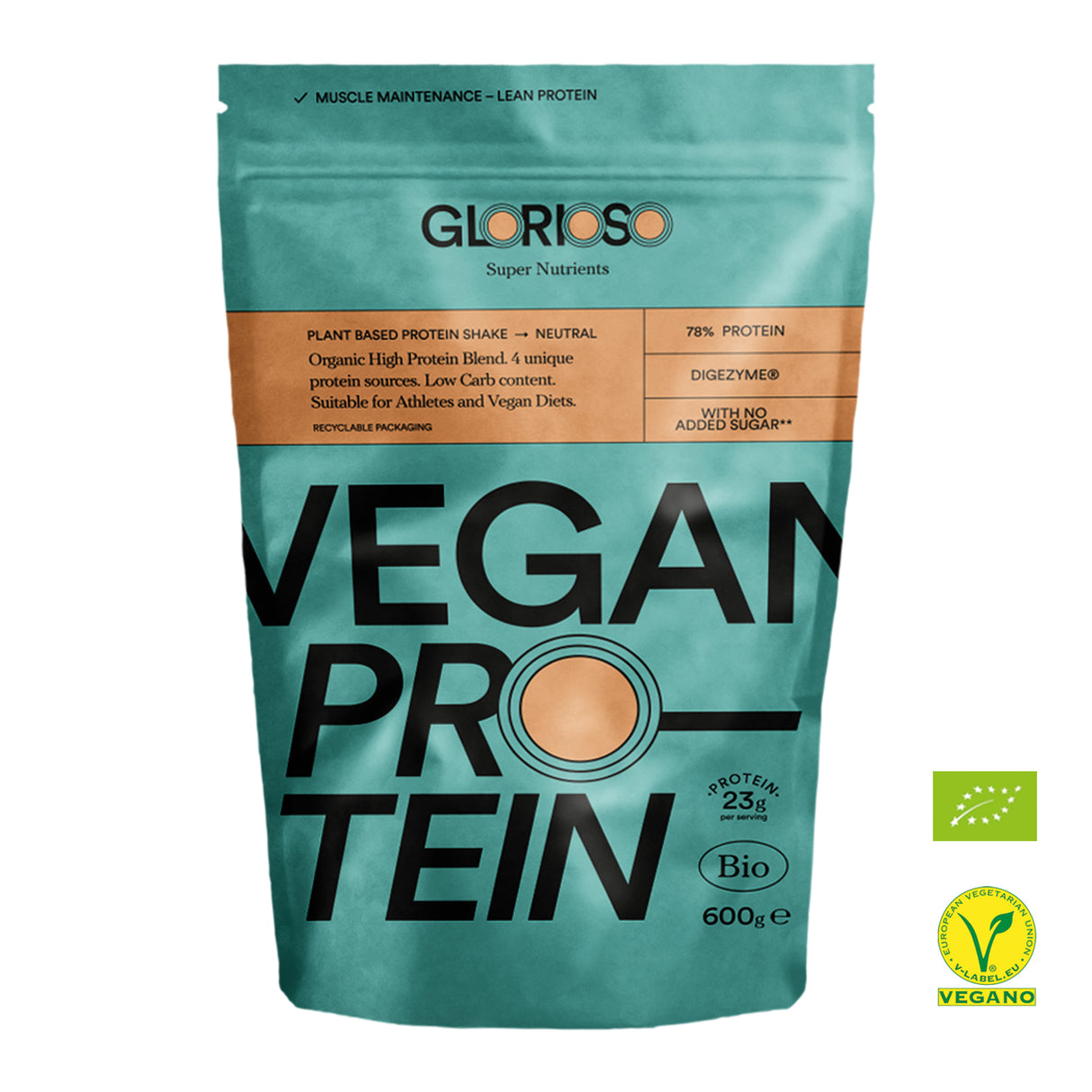 Bolsa de proteína vegana neutra 600g, orgánica, alto contenido en proteína y certificación vegana