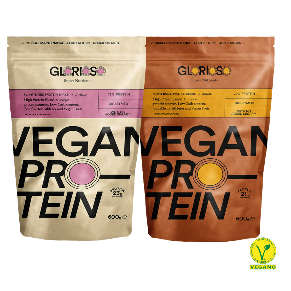 Protein Pack (Chocolate, Vainilla) Glorioso Super Nutrients 600g x 2