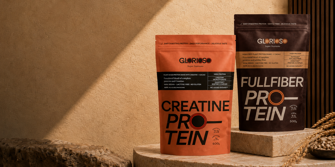 Proteína vegetal Glorioso Fullfiber con fibra y Creatine Protein con creatina