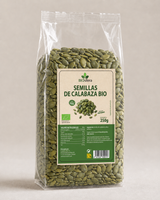 Bolsa transparente de Semillas de Calabaza Bio Biosfera 250 g con etiqueta frontal, producto ecológico alto en fibra y fuente de proteínas.