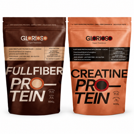 Pack Glorioso Fullfiber Protein y Creatine Protein sabor chocolate, dos bolsas de 500 g