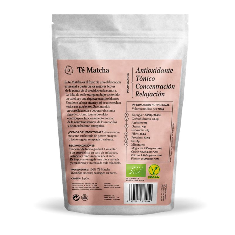 Información nutricional té Matcha